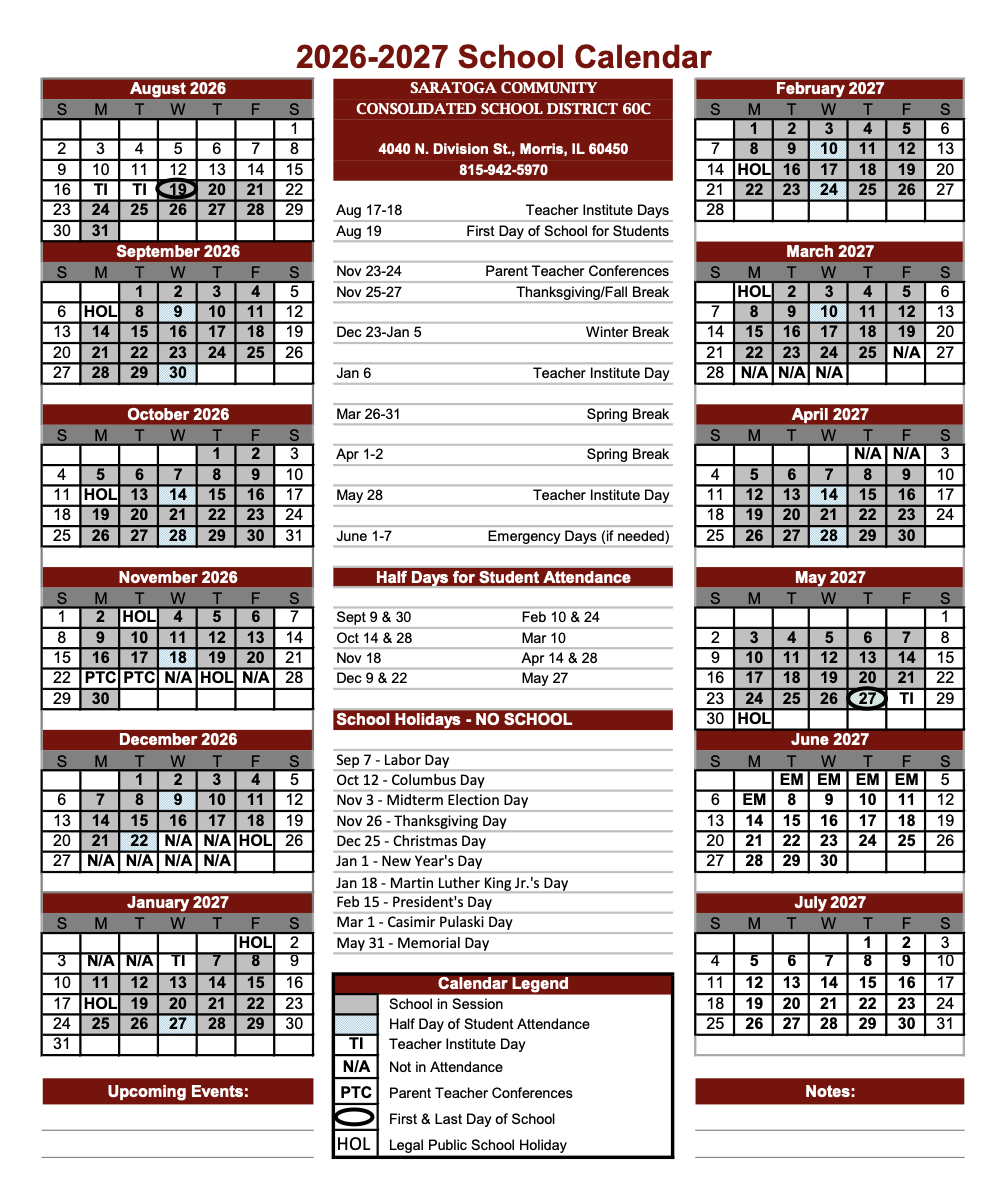 26-27 Yearly Calendar